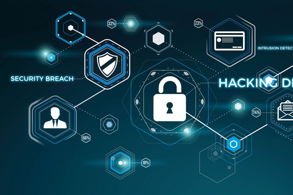 Symbole für Informationssicherheit auf blauem Hintergrund